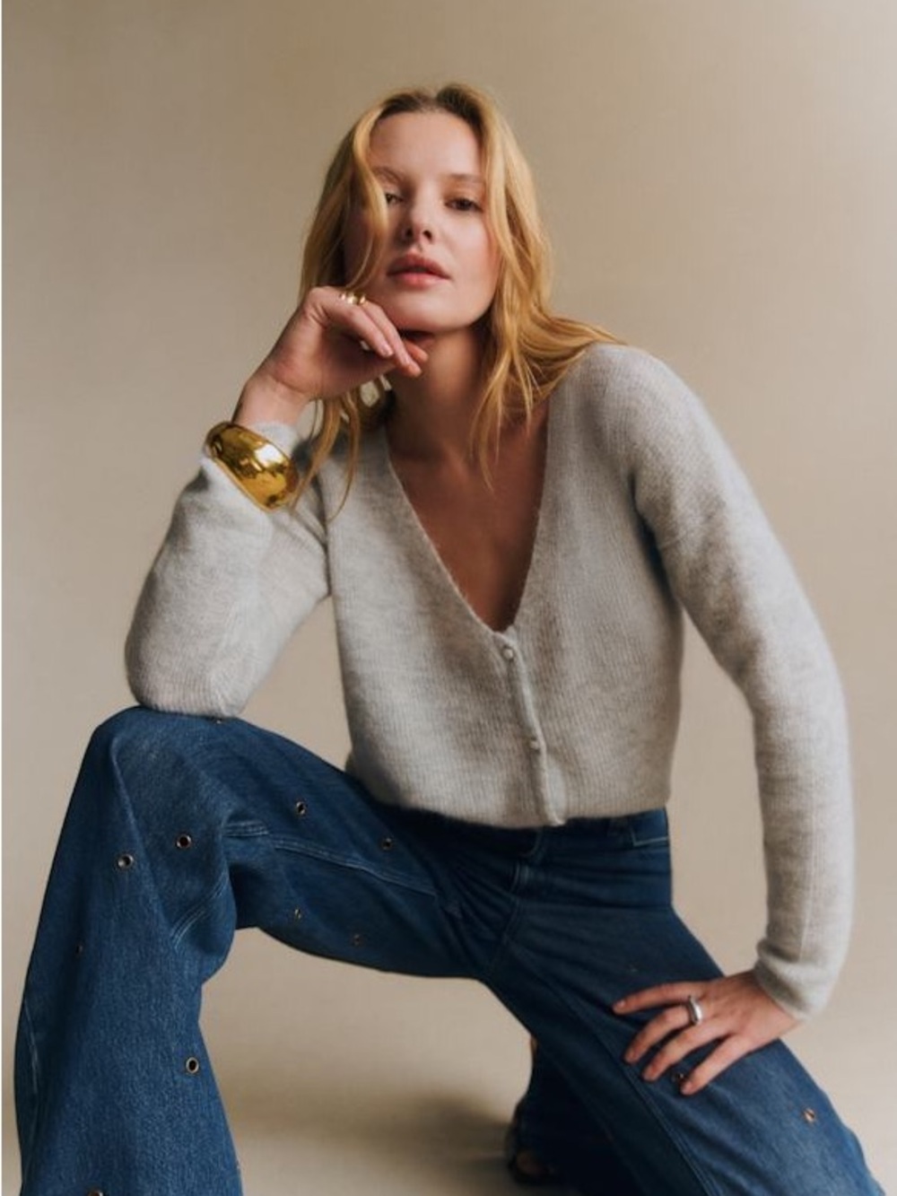 Brand New Sezane Barry Cardigan - Pearl Grey XS